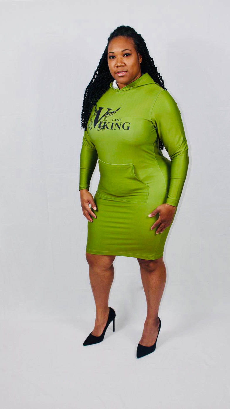 LONG SLEEVE HOODED BODYCON DRESS - GREEN