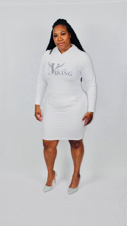 LONG SLEEVE HOODED BODYCON DRESS-WHITE